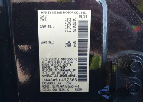 2014 Nissan Maxima 3.5 Sv from USA, damaged, VIN 1N4AA5AP6EC457563
